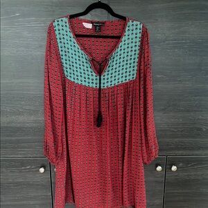 EUC Rhapsody Noir Red & Turquoise Boho Midi Dress XL